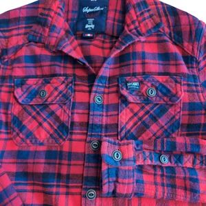 Superdry Mens Milled Flannel Shirt Red Navy Blue Plaid Button-Down Medium